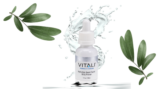 bottle of organic vegan squalane oil with splash of oil